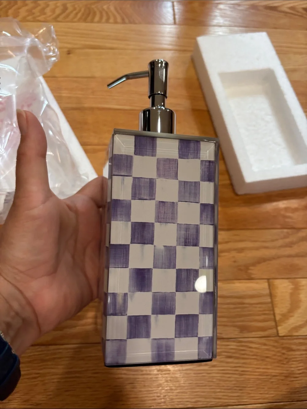 Mackenzie - Childs Checkered glass Soap Dispenser - violet check